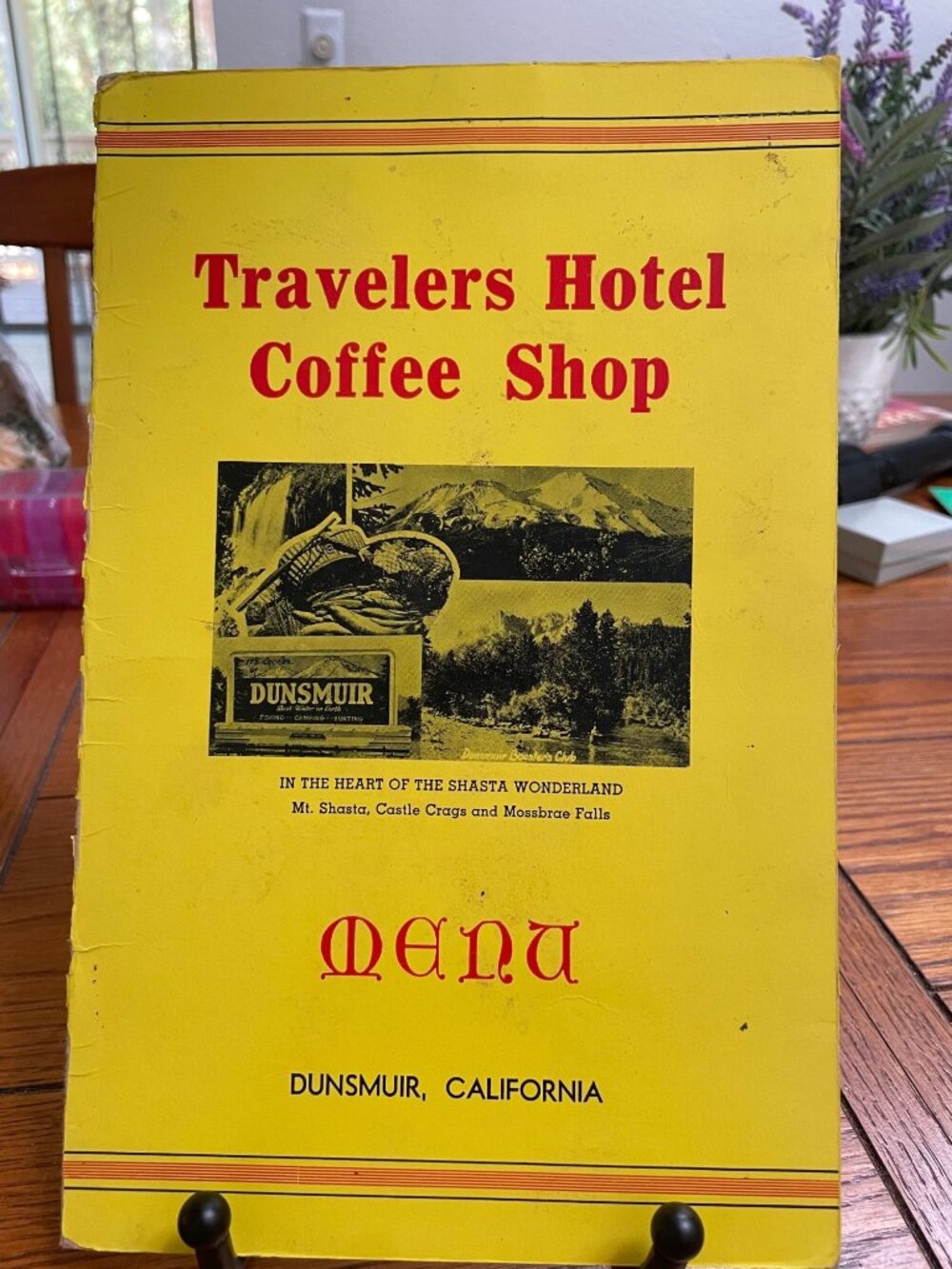 Vintage Travelers Hotel Coffee Shop Menu From Dunsmuir California Featuring Hist